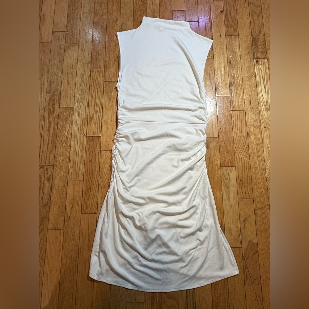 Aritzia Cream Asymmetrical Ruched Dress #602 - Picture 2 of 7